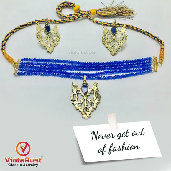 Valentine Special Sale, Beaded Jewelry Set, Beads With Brass Motif Jewelry Set, - Picture 4 of 7